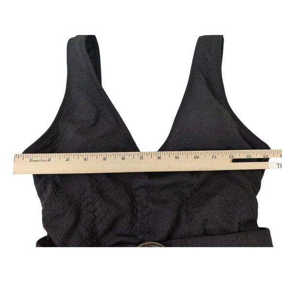 Stylish Swimwear One‎ Piece Swimsuit Womens S Black Textured Belted V-Neck Beach - Picture 9 of 9
